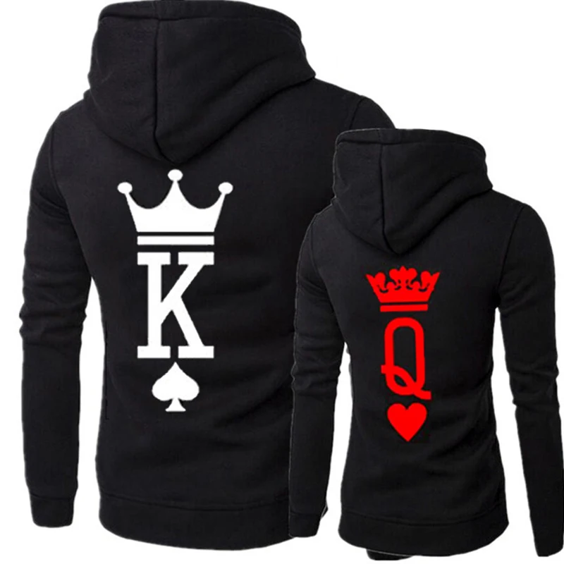 Женская толстовка с капюшоном длинным рукавом и принтом QUEEN KING Сексуальная
