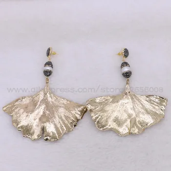 

Light Gold color leaf &natural pearl dangle earrings shiny drop earring fashion women jewelry earrings 2430