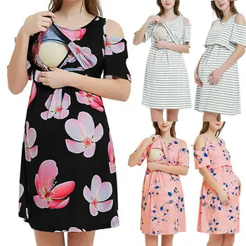 

Women Maternity Pregnancy Nursing Dresses Short Sleeve Summer Floral Sundress Short Sleeve Dress