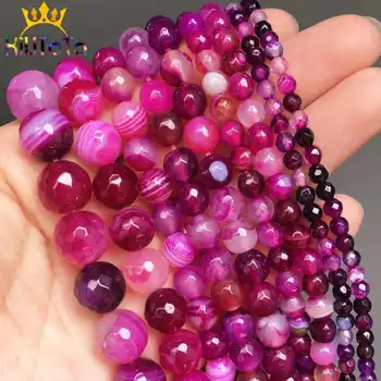 

Faceted Fuchsia Stripes Agates Stone Beads Round Loose Spacer Beads For Jewelry Making DIY Bracelet Necklace 15'' 4/6/8/10/12mm