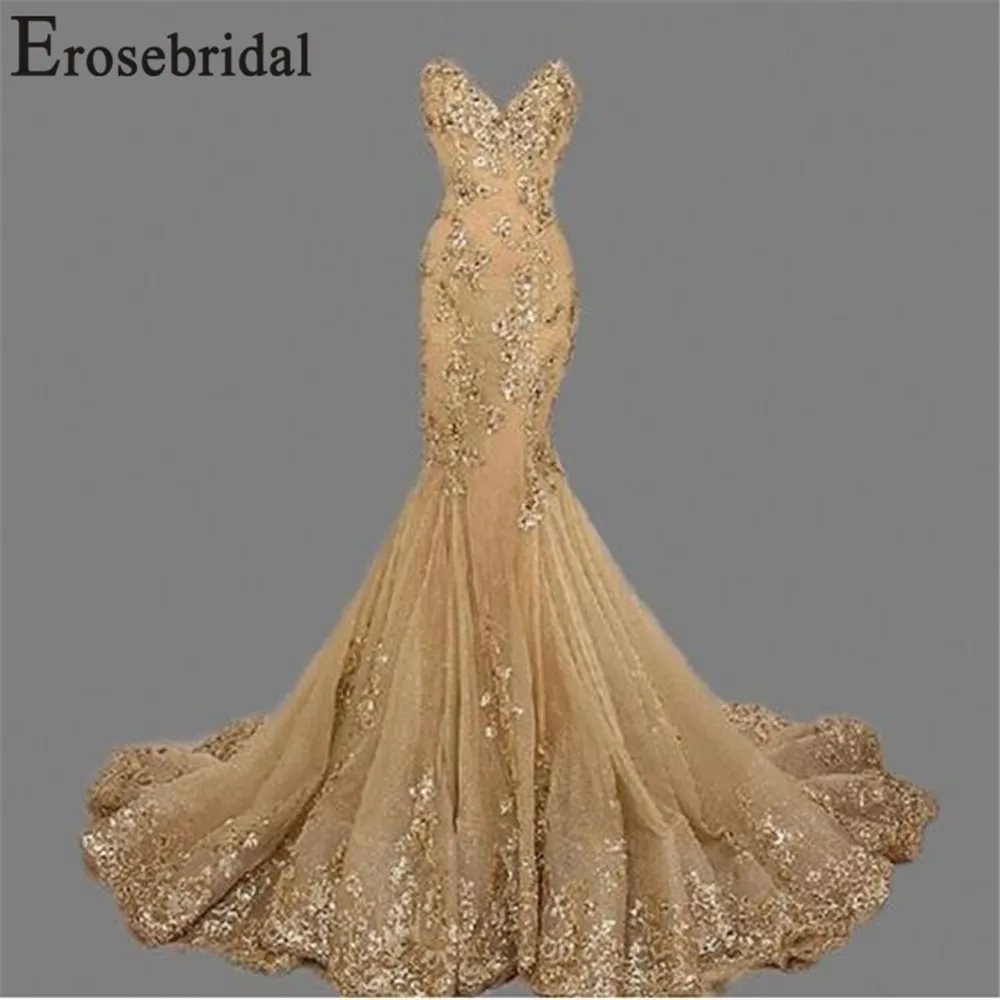 Erosebridal Robe De Soiree милое винтажное Золотое вечернее платье Русалочки vestido de festa