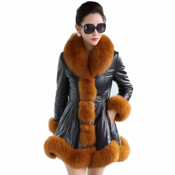 

Winter Thick Women Faux Fur Long Coats Faux Fox PU Patchwork Fur Coat Women Female Fur Coat Outwear Plus Size 6XL F06