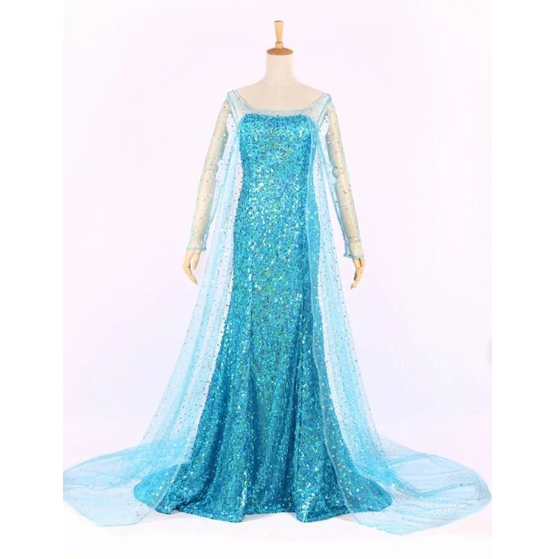 Elsa Queen Princess Dress Adult Women Cocktail Party Dress Costume Cosplay Sequin Dresses Gown