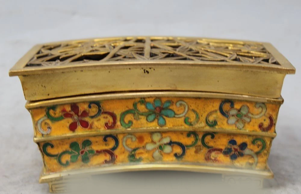 

DS 6"Marked China Cloisonne Enamel Bronze Gilt Bamboo Incense Burner Censer