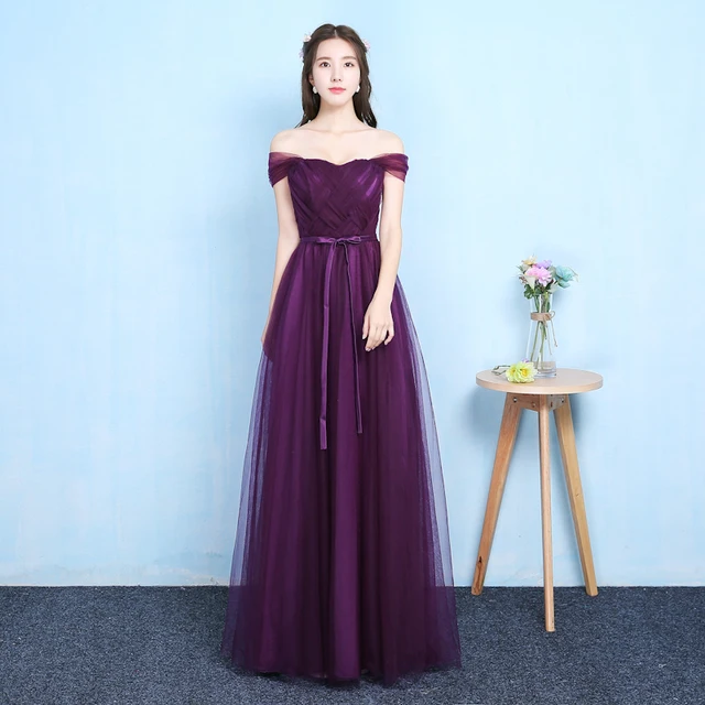 Aliexpress Sweet Memory Grape Purple Cap Sleeve Long Sweet Memory Grape Purple Cap Sleeve Long Bridesmaid Dresses Lace Up Boat Neck Prom Wedding Party