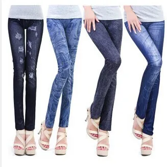 Free shipping hot 2016 autumn seamless printing stretch imitation jeans leggings 14 colors Denim Legging