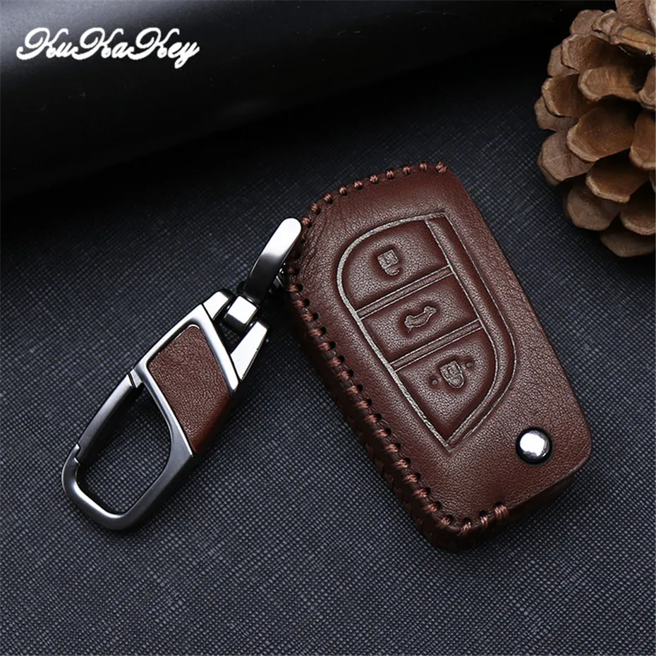 Чехол для ключа из натуральной кожи Toyota Avensis Corolla Prius Camry Vitz RAV4|smart key case|toyota avensis
