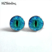 NES-0046 Dragon Eye Stud Oorbellen Groen Blauw Of Paars Eye Ear Nail Sauron Eye Sieraden Glas Cabochon Oorbellen Handgemaakte HZ4(China)