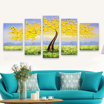 

5 Pieces Panel Wall Art Palette Knife Hand Painted Flower Oil painting On Canvas Wall Pictures Painting For Living Room blossom