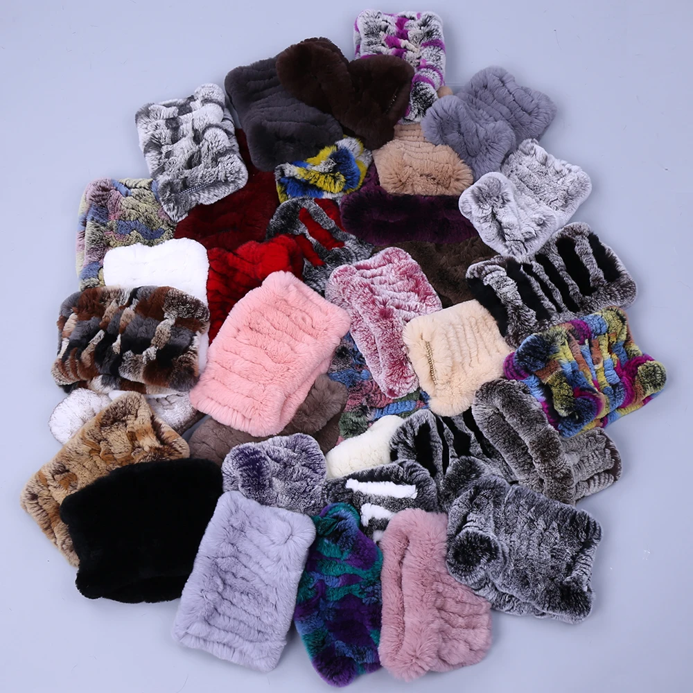 

Women Real Fur Handmade Stretch Fur Scarf Knit Genuine Rex Rabbit Fur Headbands Girls Natural Fur Ring Cowl Snood Scarves Winter