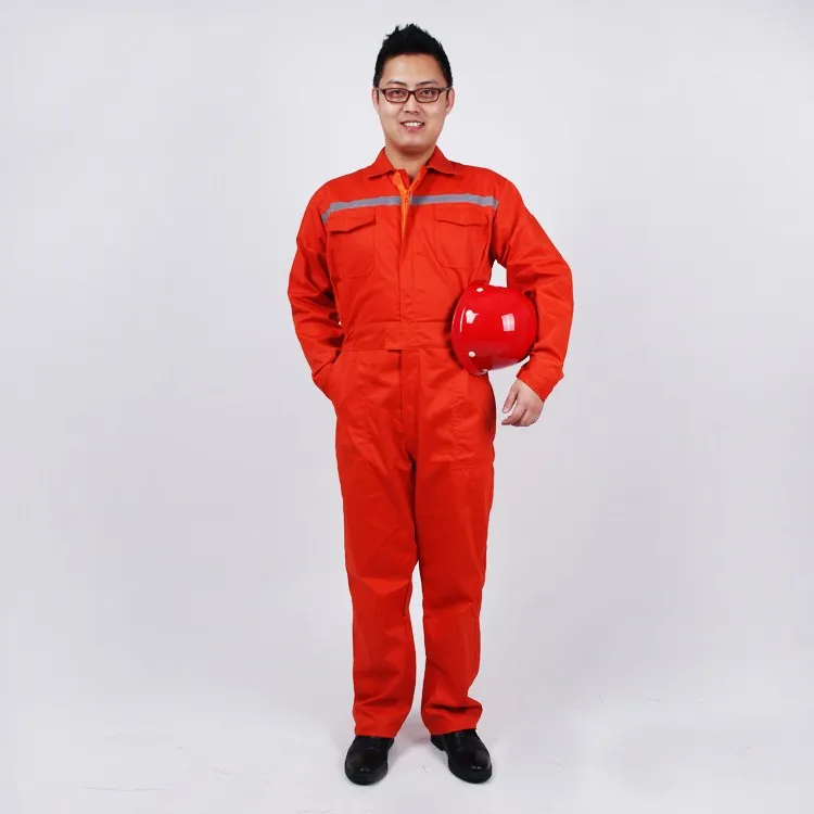 

Orange Cotton Button zip Work Uniform Coverall Reflective tape Workwear Boilersuit Overalls Long Sleeve