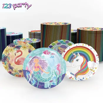 

Party Disposable Tableware Cartoon Printed Paper Plate Birthday Party Unicorn Mermaid Tableware Party Supplies