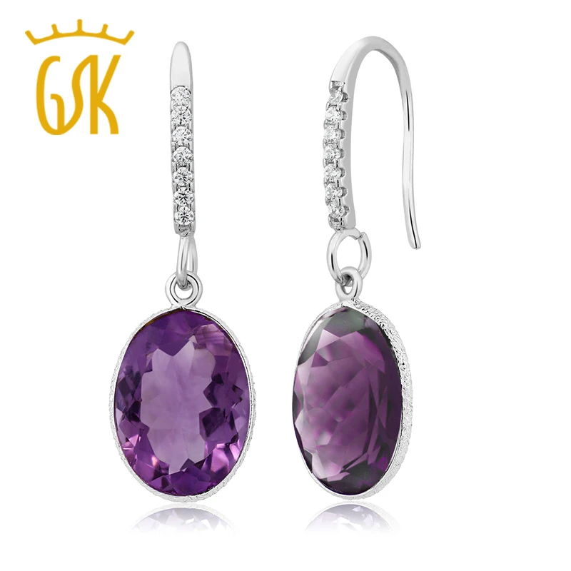 

GemStoneKing 10.00 Ct Oval Natural Purple Amethyst Gemstone Dangle Earrings 925 Sterling Silver Fine Jewelry For Women