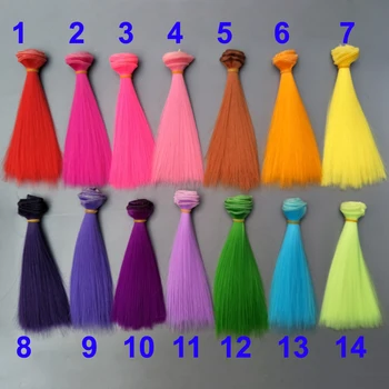 1pcs doll hair 15cm 25cm Pink Yellow Purple Green Blue color straight doll wigs for Russian handmade diy accessory cute pill style correction tapes green blue deep pink purple yellow 5 pcs