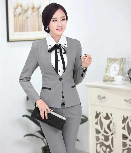 Formal Uniform Design Professional Novelty Grey Business Women Suits