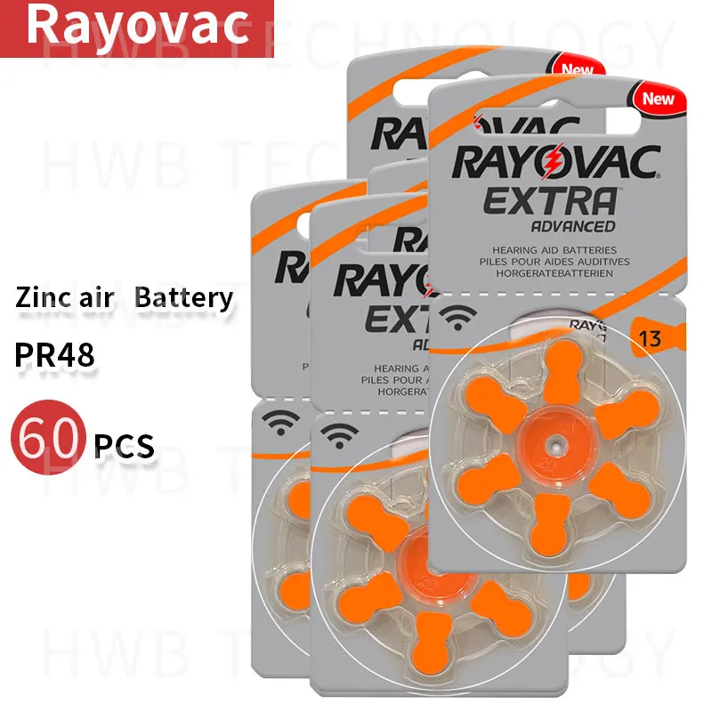 60 шт./лот Rayovac дополнительная производительность батареи слухового аппарата. Цинк воздуха 13/P13/PR48 батарея для BTE слуховых аппаратов