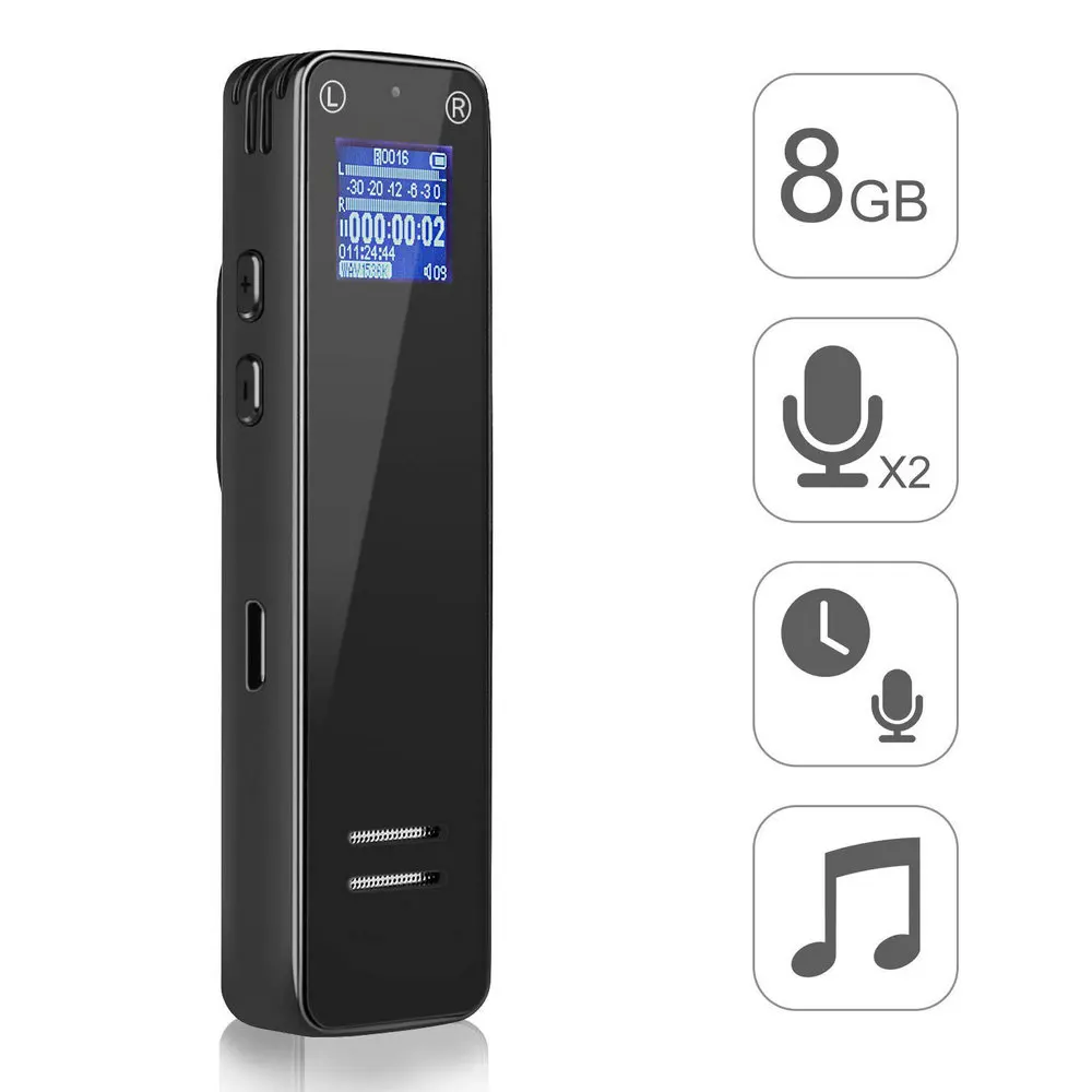 

V16 Digital Audio Voice Recorder 8G 16G Professional Dictaphone Mini MP3 Player AGC Noise Reduction Clip Belts Recorder