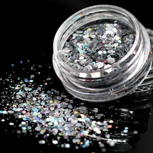1 коробка, лазерные Серебристые блестки, акриловый порошок, кристалл, полимер, для дизайна ногтей, советы для создания накладных кончиков, для дизайна ногтей, строительный полимер для ногтей