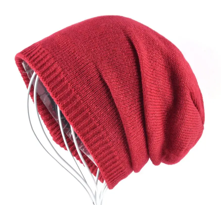 Осень и зима Шапочки Шляпа женская мода мигать линии трикотажные шапочка шапки Мужчины Плюс бархат Теплые шапка женская зимняя кепки для девочек - Цвет: Red