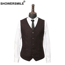 SHOWERSMILE Vintage Vest Men Brown Herringbone Wool Waistcoat Male Tweed British Style Slim Autumn Gentleman Gilet Plus Size 4xl SHOWERSMILE Vintage Vest Men Brown Herringbone Wool Waistcoat Male Tweed British Style Slim Autumn Gentleman Gilet Plus Size 4xl