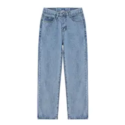 Женские свободные брюки джинсы ботильоны Длина хлопковые штаны синие джинсы Высокая Талия промывают винтажные брюки осень Прямые джинсы
