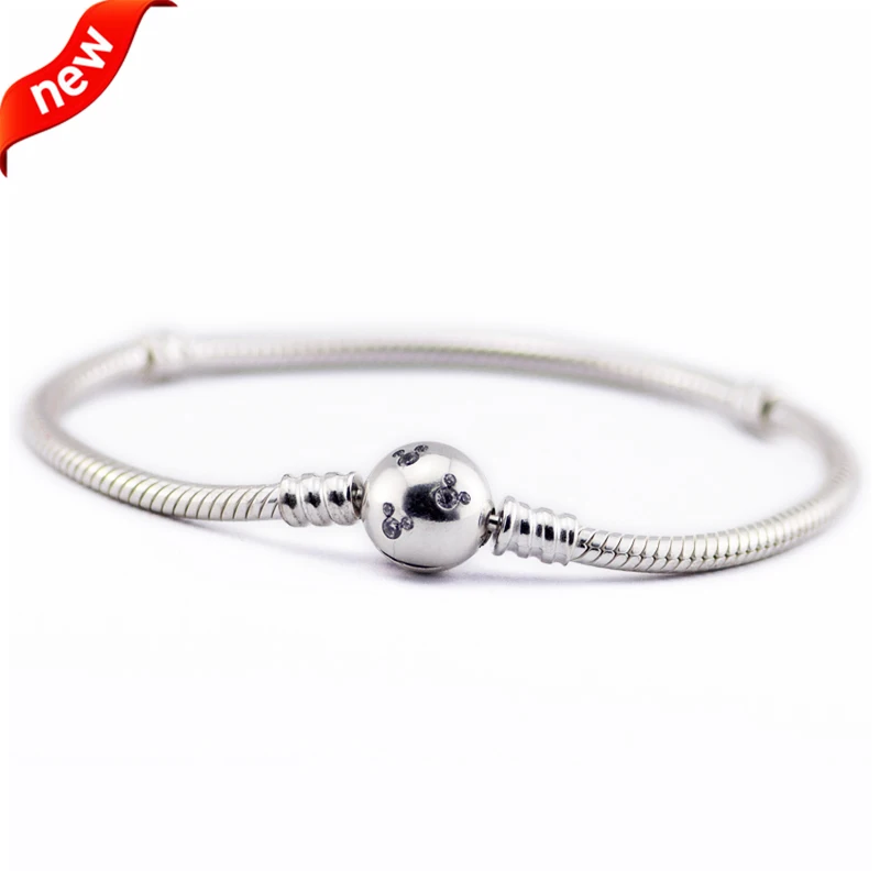 Подходит для европейского бренда DIY аксессуары ювелирные изделия 925 пробы серебряная застежка браслет змеиная цепь Шарм Браслеты для женщин FLB021