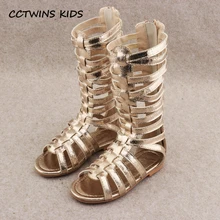 CCTWINS KIDS/лето г.; сандалии-гладиаторы до колена для маленьких девочек; модные детские сандалии на мягкой плоской подошве; детская пляжная обувь золотистого цвета для малышей; BG063