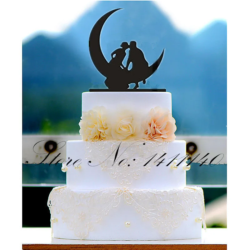 

Acrylic Cake Topper "Kissing On The Moon" Bride and Groom Wedding Cake Topper for wedding party birthday party decorations