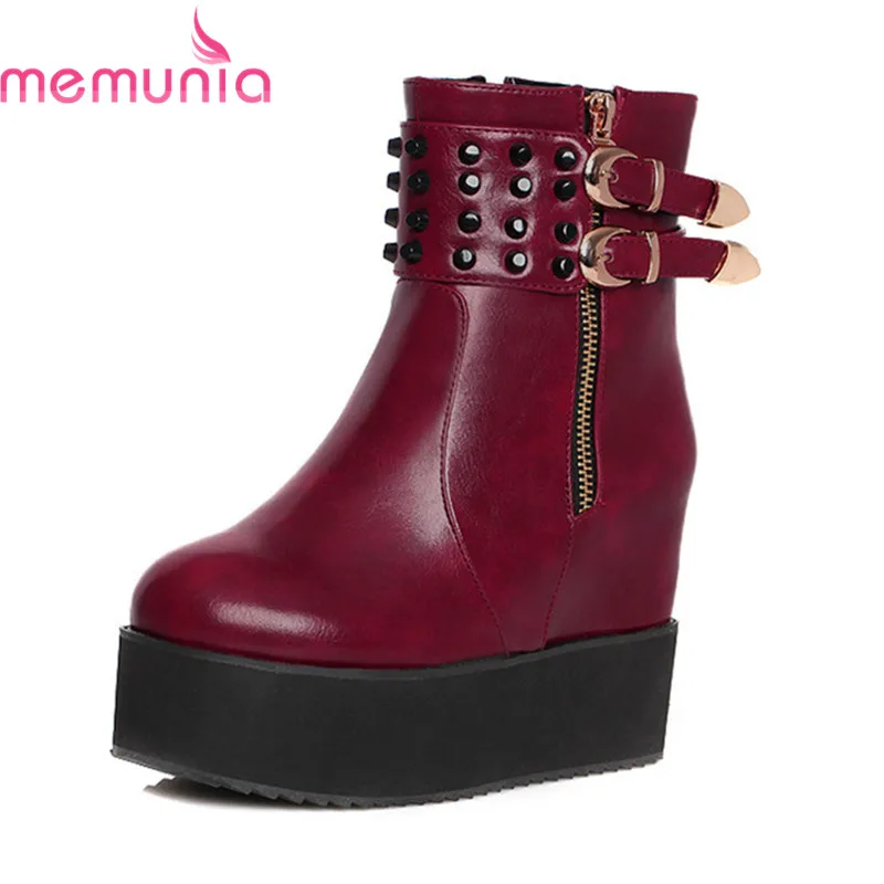 

MEMUNIA 2020 new arrival platform boots round toe height increasing heels boots with buckle punk women's pu leather ankle boots