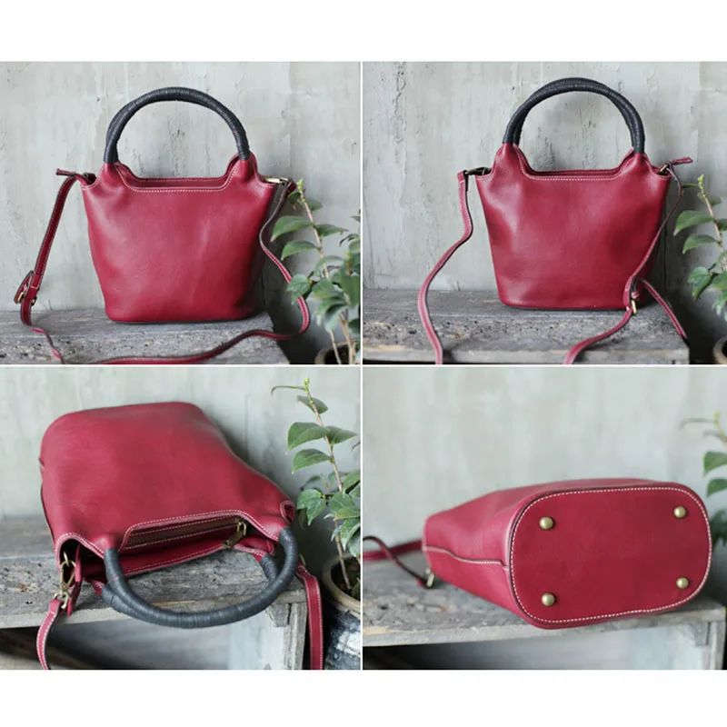 AETOO New shell bag ethnic style handmade leather red handbag literary retro casual shoulder bag