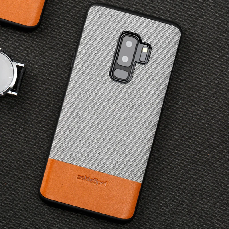 

Cloth stitching cowhide phone case for Samsung S10For All inclusive Anti-fall for Samsung S9 case note 8 note 9 protective case
