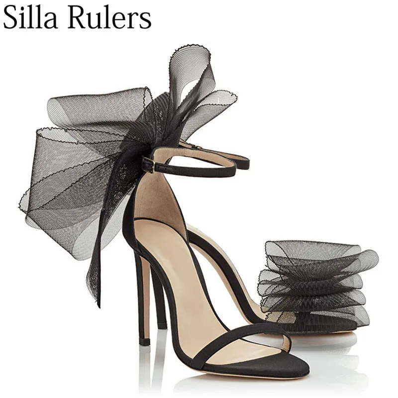

New Arrival Asymmetric Butterfly-knot Summers Sandals Woman Genuine Leather Ankle Wrap Peep Toe Women Sandals Party Shoes Mujer