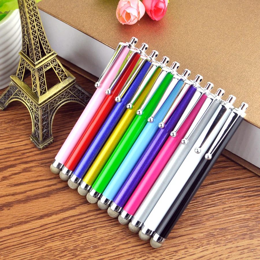 

100pcs/lot Colorful Fiber Cloth Tip Metal Stylus Touch Screen Pen for iPhone 8 7 6s iPad Touch Universal Smart Phone Tablet PC