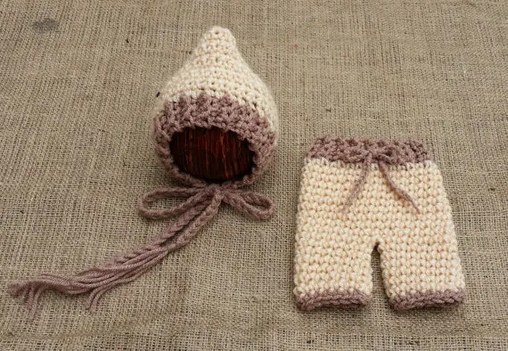 

free shipping,cute crochet baby apricot elves hat with matching pants baby sets newborn photography props 100% cotton