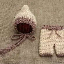 Милые вязаные крючком Детские абрикосовые шляпа эльфов с подходящими штанами детские костюмы для новорожденных реквизит для фотосъемки хлопок