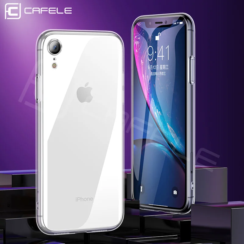 Cafele Tempered Glass Phone Case for iPhone XR 6.1&quot Clear Cover 6.1 inches TPU Soft Edge |