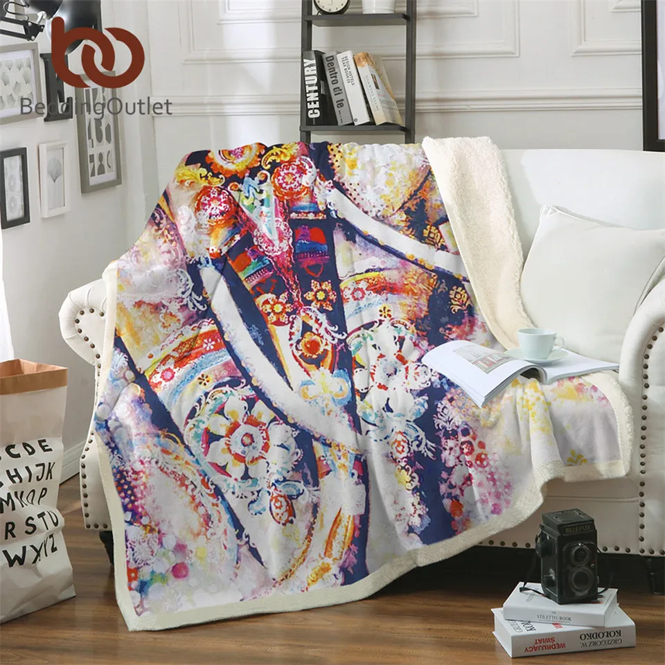 

BeddingOutlet Elephant Blanket Watercolor Bohemian Floral Throw Blanket Animal Exotic Home Textiles mantas 130x150