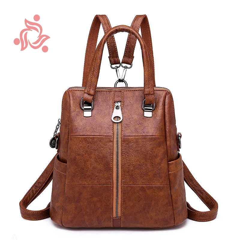 

Women Three Use Backpacks Vintage Female Shoulder Bags Soft Leather School Backpack Ladies Casual Travel Bags For Girls Mochilas