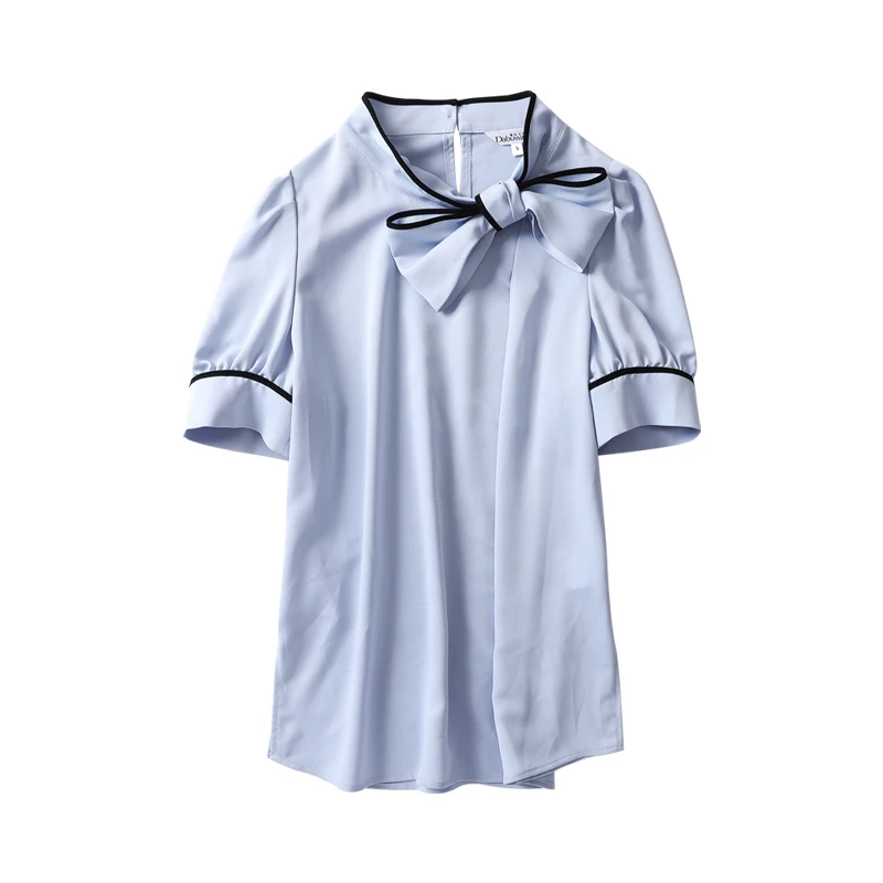 Dabuwawa женские летние шифоновые рубашки с коротким рукавом и бантом новые офисные женские элегантные белые/небесно-голубые блузки рубашки топы DN1BCF006
