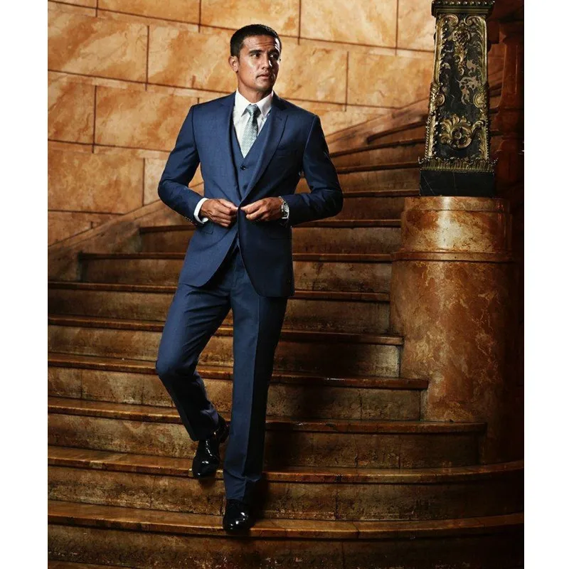 84 New Custom Made Blue Men Suit Slim Fit Groom Tuxedos New Style Wedding Formal Suit