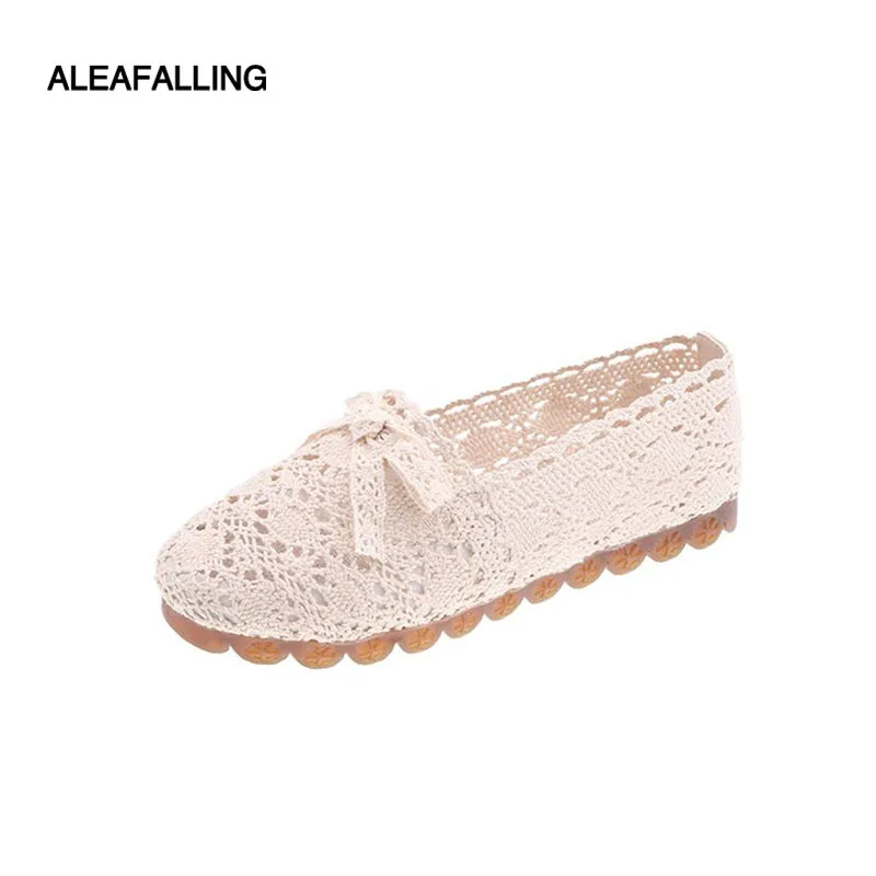 

Aleafalling Women Knitting Fashion Soft Flats Spring Outdoor Embroidered Girl Shoes Autumn Lace Hollow Comfortable Sandal