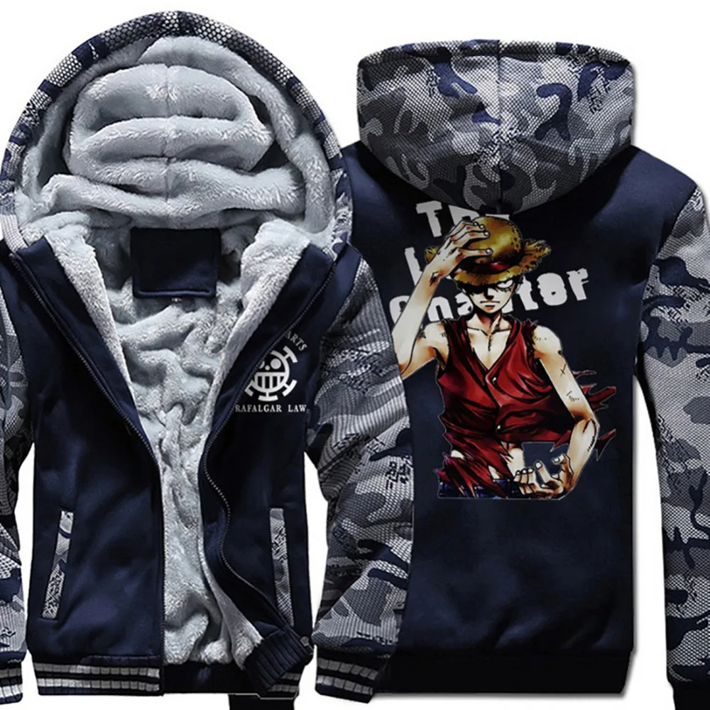 

Anime ONE PIECE Fashion Men's Sportswear 2018 Winter Thick Sweatshirts With Hat Warm Raglan Warm Hoodies Men Harajuku Jackets