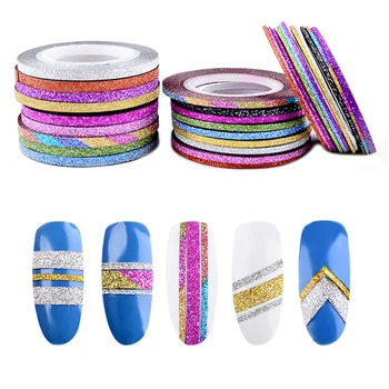 

15Pcs Nail Striping Tape Lines Self- Adhesive Nail Art Stickers Decals Rose Gold Glitter Decor DIY ManicureTool Mix1mm/2mm/3mm