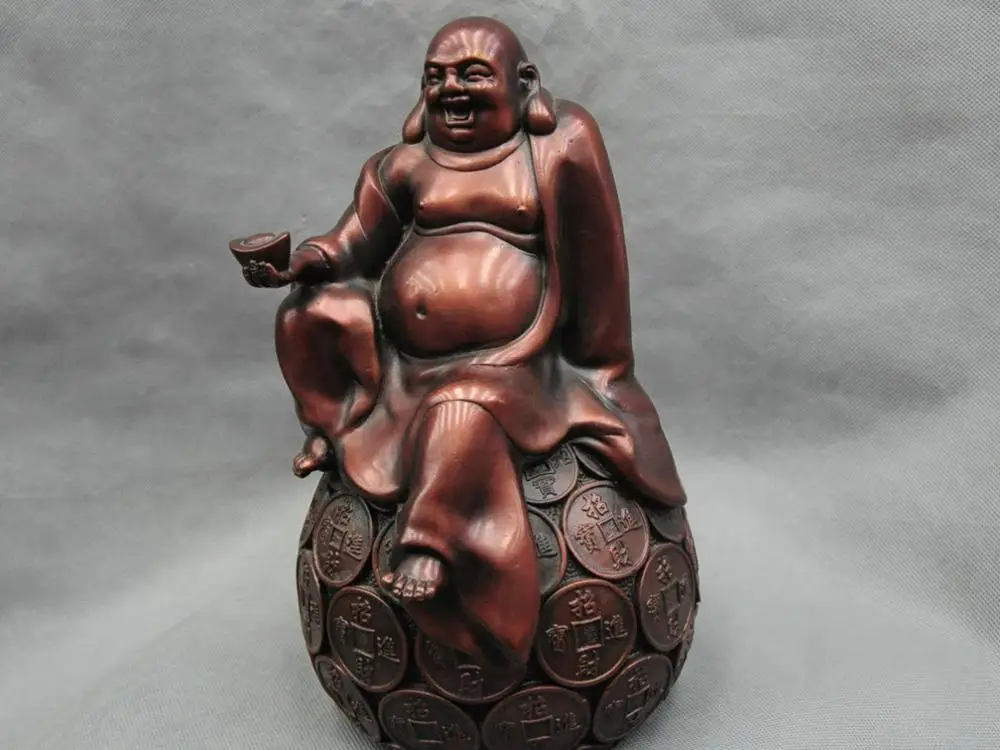 

11'' China Bronze Buddhism Happy Sit Maitreya Buddha Monk Statue Figurine