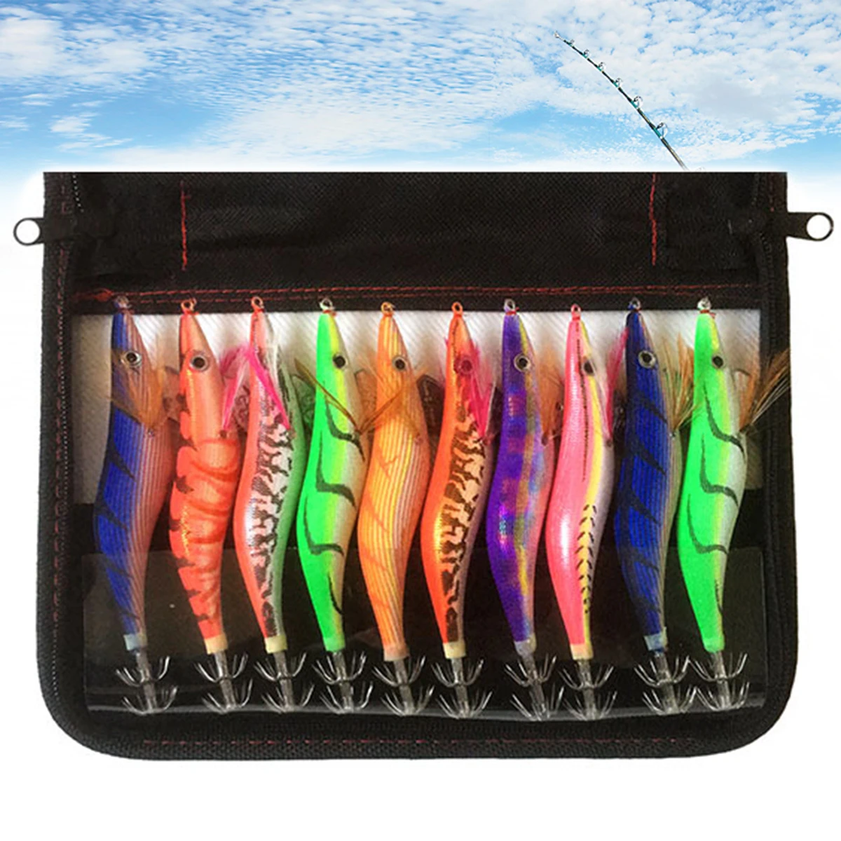 10Pcs Shrimp Fishing Lures Glow In Dark Luminous Shrimp Fishing Lures Squid Jigs Baits Fishing Tackle Accessories Random Color