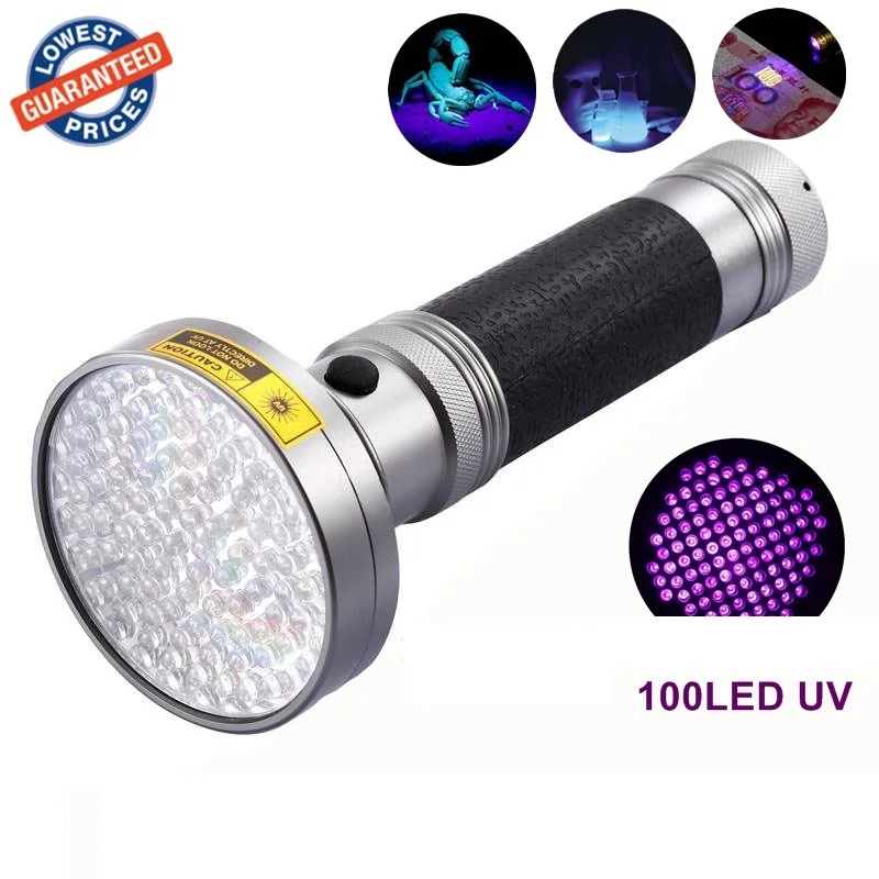 AloneFire Super 100LED UV Light 395 400nm LED UV Flashlight torch light uv lamp by AA batteryin