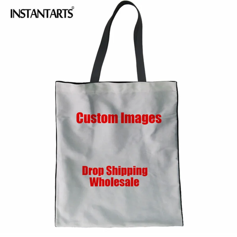 INSTANTARTS Reusable Shopping Bag Casual Linen Tote Bags Girls Canvas Bags Custom Images or ...