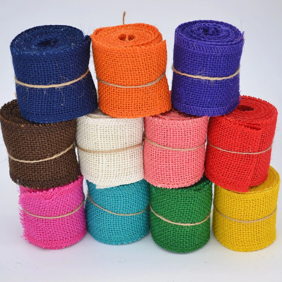 2 Meters Craft Colorful Natural Jute Ribbon Roll Burlap Fabric Ribbon