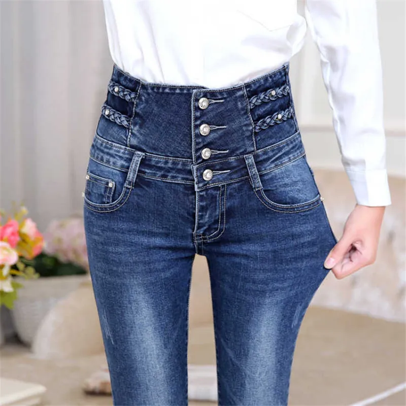Тонкая талия джинсы в Корейском стиле женские ноги-манекен брюки-карандаш черные Для женщин джинсы высокой талией лосины Для женщин