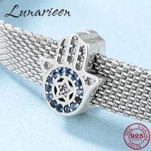 925 пробы серебряные бусины с надписью Lucky magic blue Hand of Fatima для изготовления ювелирных изделий, подходят к оригинальному отраженному браслету с зажимом